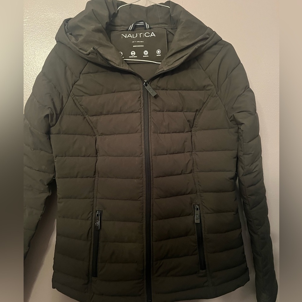 Nautica Women's Dark Green Puffer Coat Size XS Like New